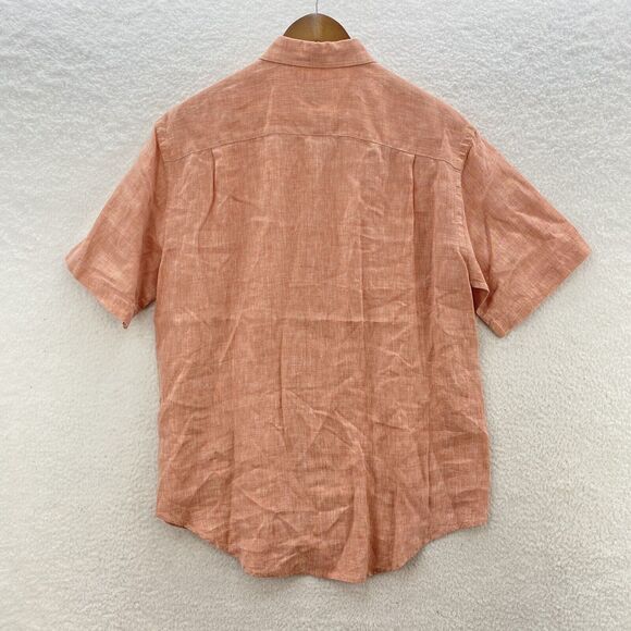 Jos A Bank Linen Shirt Men's Medium Pink Button Up Short Sleeve Summer Comfort - Picture 8 of 16